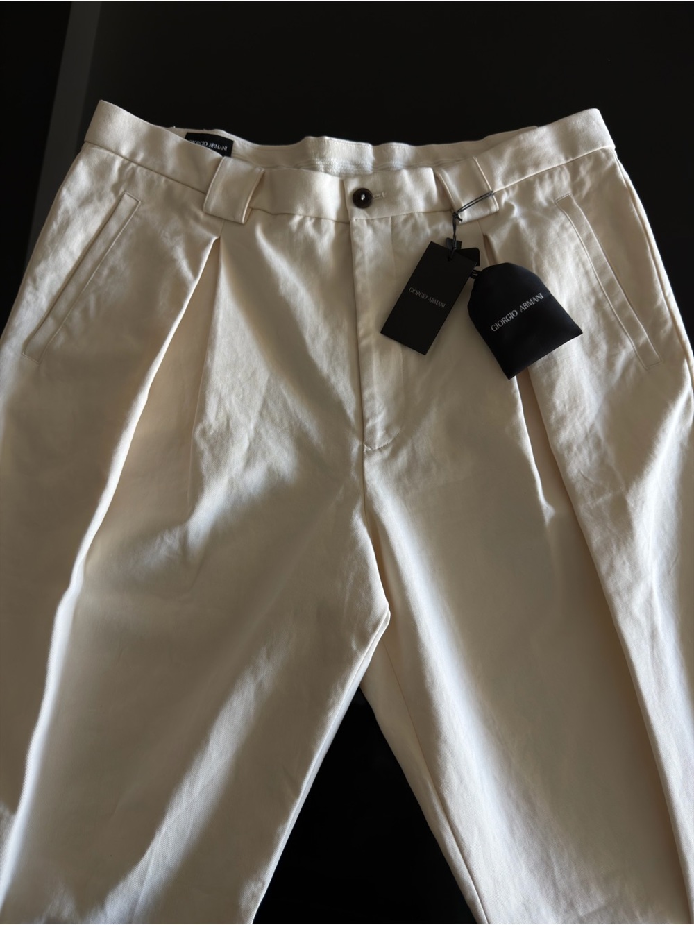 Giorgio Armani Men’s Cream Pleated Chinos